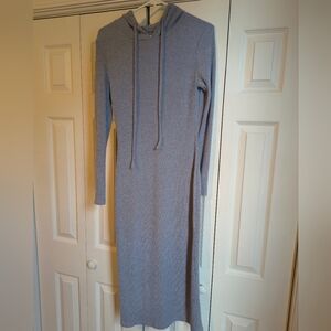 Gray Ribbed Knit Hoodie Dress